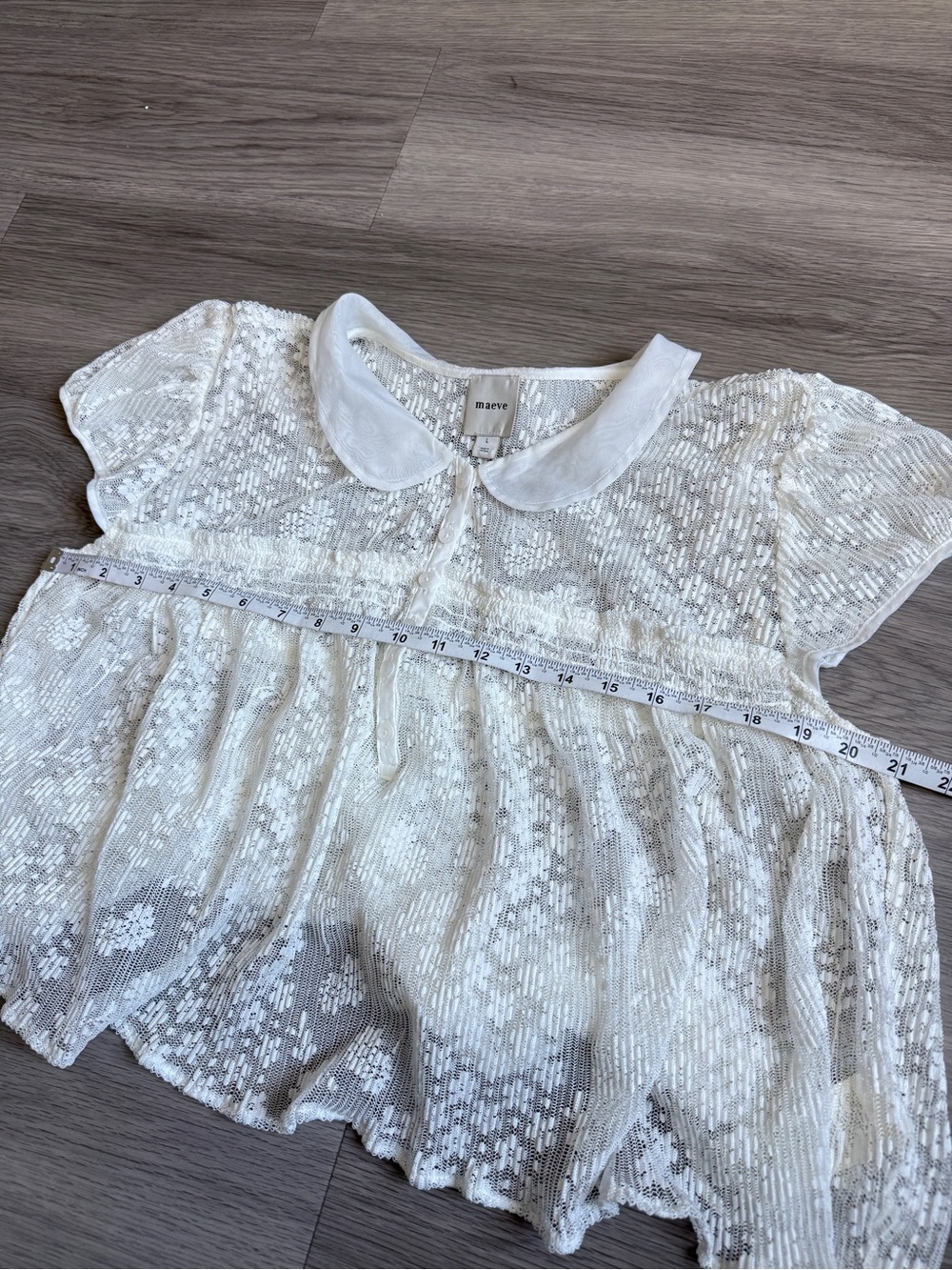 Maeve by Anthropologie Short Sleeve Sheer Lace Babydoll Blouse | Size L - Picture 8 of 9